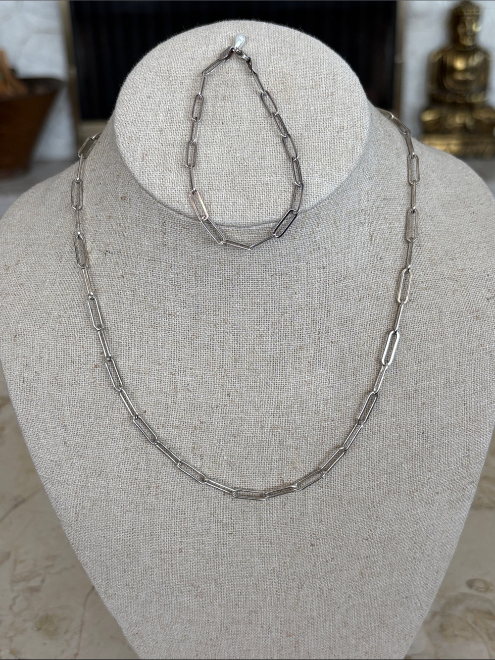 925 Sterling Silver Paperclip Chain 18” Necklace & Matching 7” Bracelet